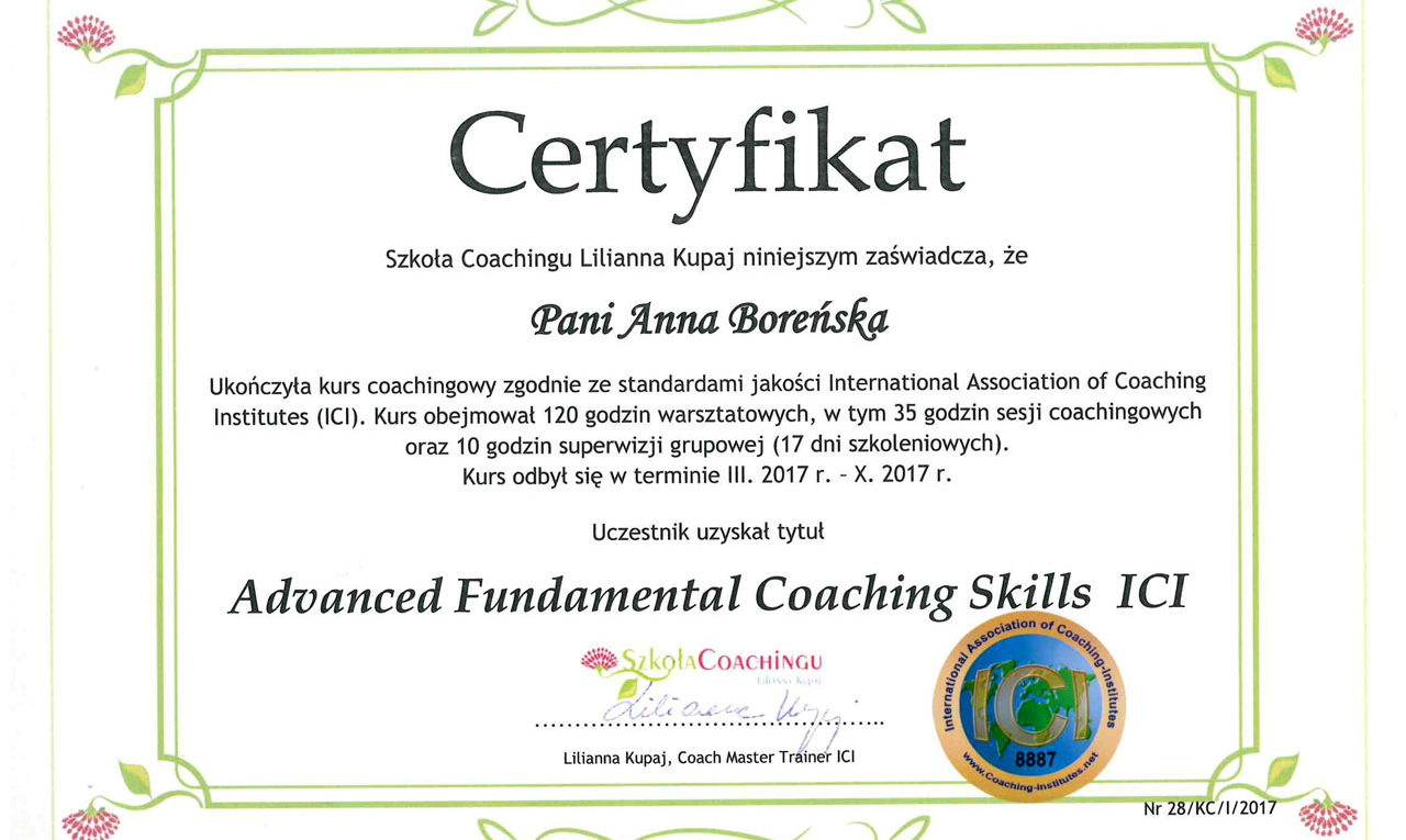 Certyfikat Coaching